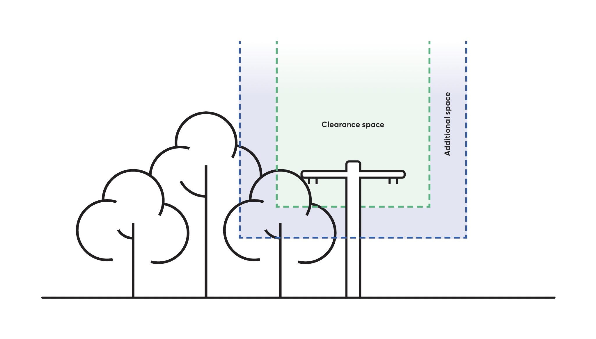 Distribution powerlines recommended clearance space near vegetation